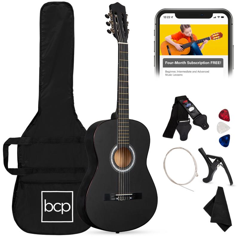 Kit de iniciación a la guitarra acústica para principiantes de 38 pulgadas con funda, correa y cuerdas.