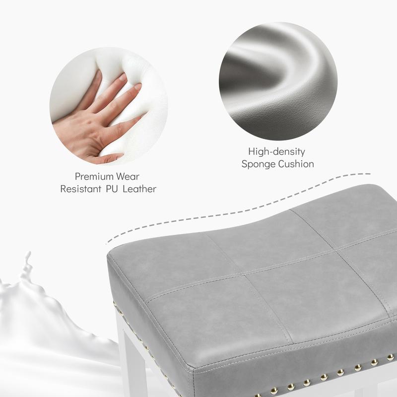 Taburetes ergonómicos sin respaldo de 61 cm (24 pulgadas) de cuero sintético, paquete de 2 - Sillas de interior con base totalmente metálica, fácil montaje, estilo bohemio rústico, muebles de bar para el hogar, cocina, cafetería, happy hour en casa, silla