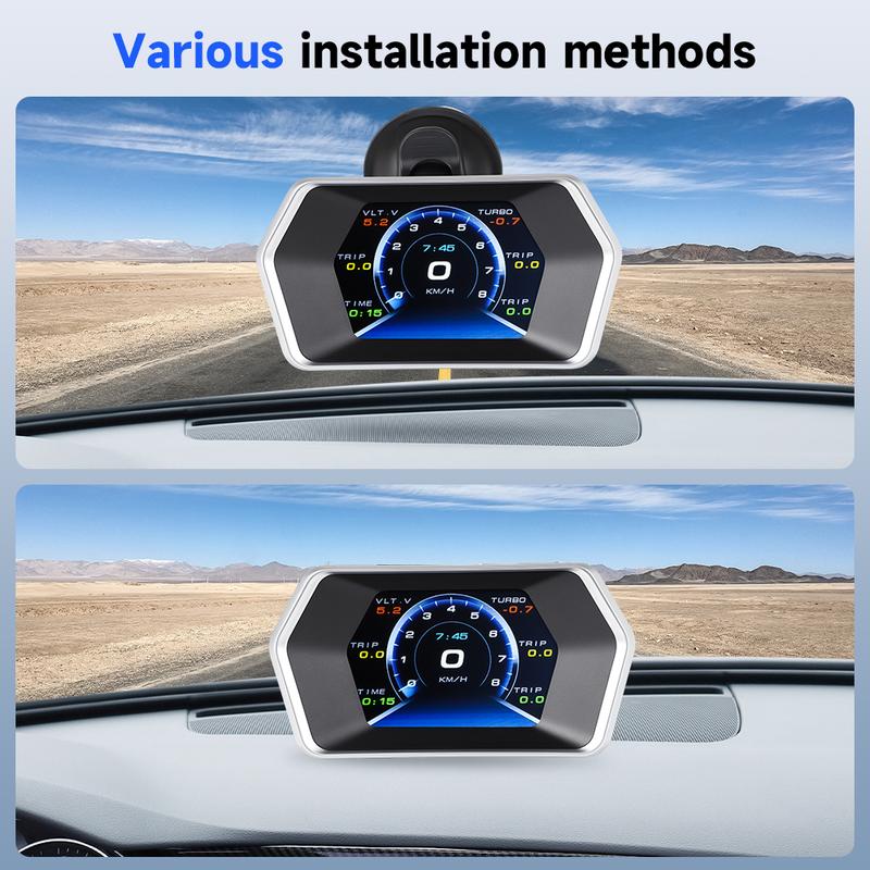 Velocímetro digital de 3 pulgadas con pantalla frontal (HUD) OBD2+GPS para vehículos compatibles con modelos equipados con OBD2 fabricados después de 2008. Admite unidades de medida en km/h y mph. Pantalla LCD multifunción OBD.