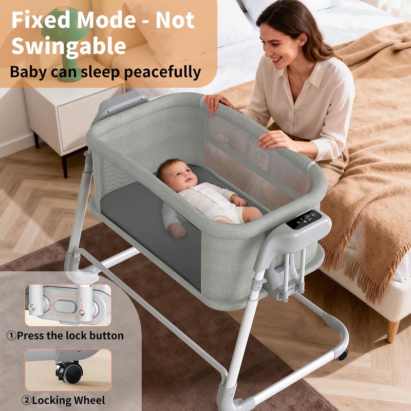Cuna mecedora eléctrica para bebé, cuna automática Bluetooth con ruedas, cuna ajustable en 4 alturas, cuna colecho, cuna inteligente con ruedas de 5 velocidades para recién nacidos, cuna portátil para guardería infantil.