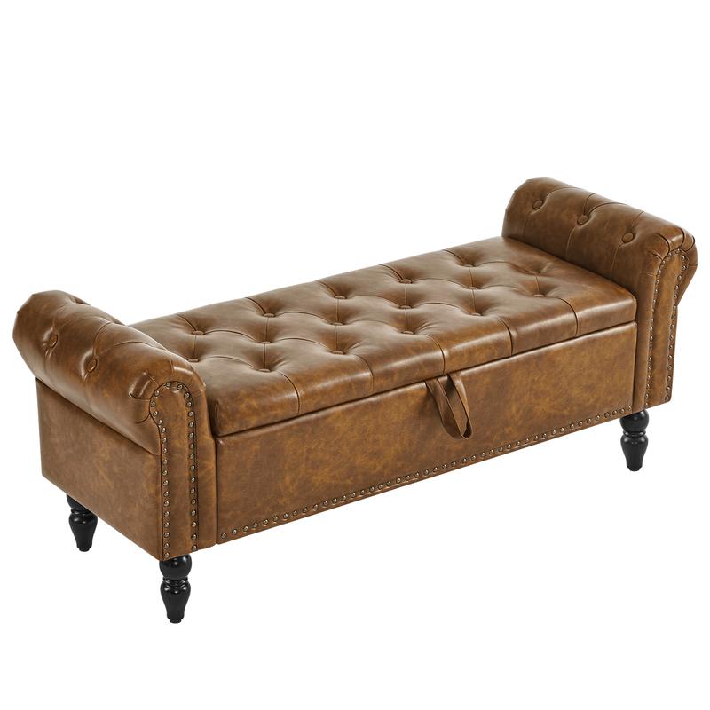Banco otomano con almacenamiento para cama Queen/King, banco tapizado para el pie de la cama con brazos enrollados para dormitorio, sala de estar, recibidor, taburete acolchado suave, reposapiés