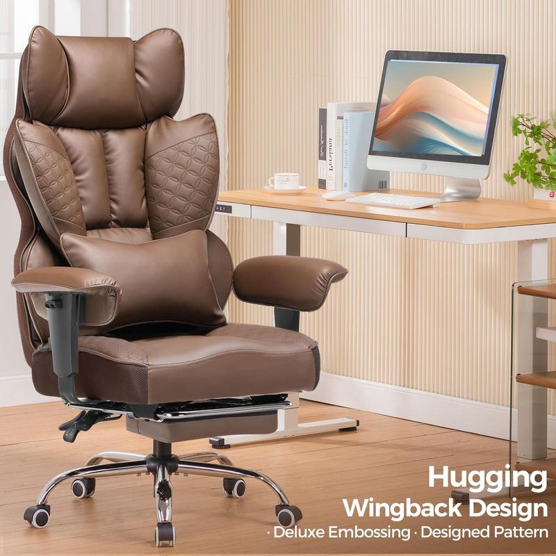 【Ofertas imperdibles】Silla de oficina grande y alta COMHOMA, soporta hasta 181 kg (400 lbs), silla ergonómica para juegos con cuero de lujo con relieve, reposapiés, reclinación de 150°, reposabrazos ajustables y respaldo con resortes ensacados.