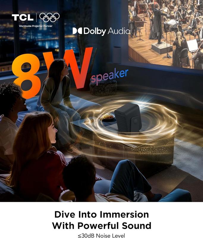Proyector inteligente TCL C1 con soporte 4K, licencia oficial de Google TV y Netflix, Wi-Fi y Bluetooth, corrección trapezoidal con enfoque automático, resolución nativa 1080p, audio Dolby, miniproyector portátil de 285° para cine en casa.