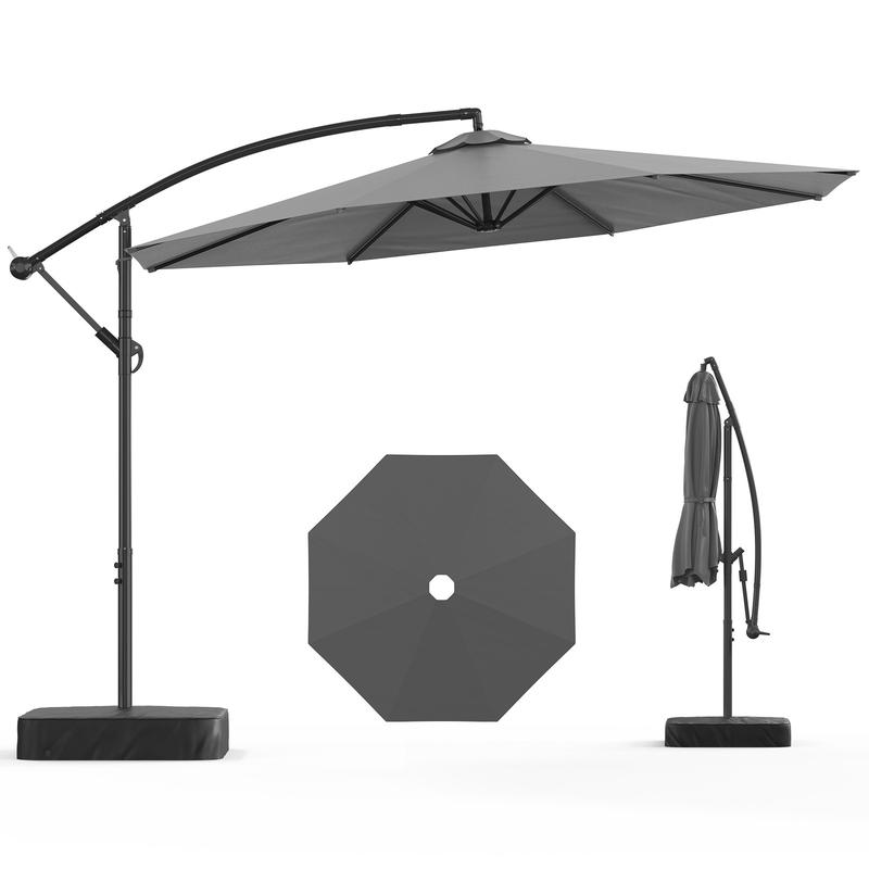 Sombrilla de patio Lilypelle Offset con base, 99% de protección UV, impermeable, para exteriores, ideal para patio, jardín o piscina, 3 metros, con inclinación de 45°, diseño voladizo, summerwins, decoración del hogar, artículos esenciales para acampar, d