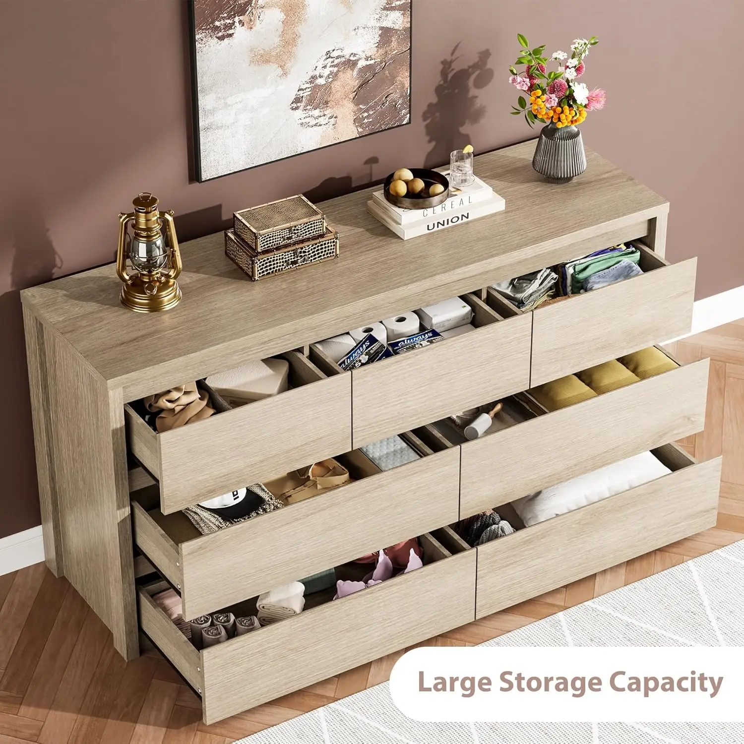 Cómoda moderna de madera con 7 cajones para dormitorio y sala de estar