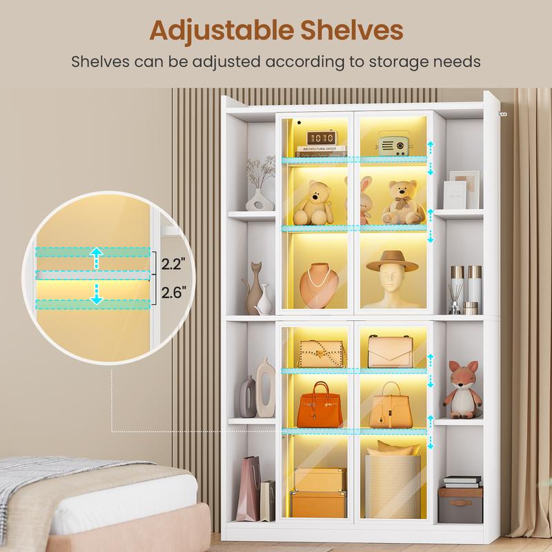 Vitrina expositora Sedeta de 162 cm (64") con puertas de cristal acrílico - Mueble alto de 6 niveles, luces LED, estantes ajustables, estética moderna y glamurosa, fácil montaje, decoración para sala de estar/oficina, decoración de habitaciones, decoració
