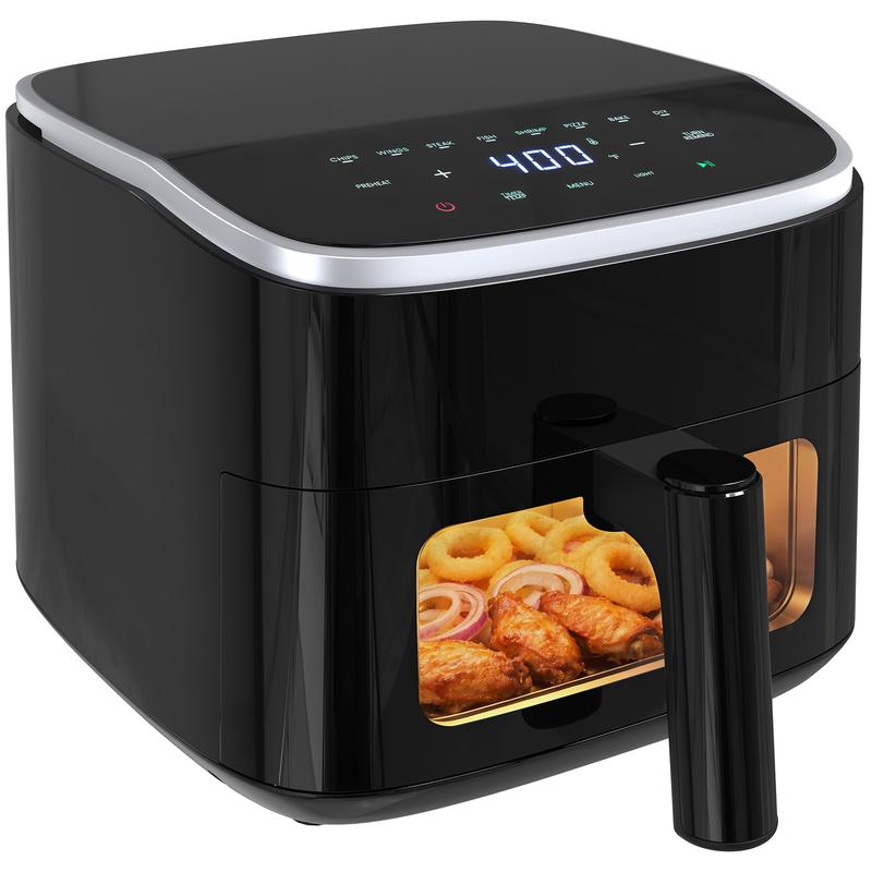 Freidora de aire de 4 cuartos con ventana visible, 1500 W, pantalla táctil digital, 8 programas preestablecidos, apagado automático y cesta antiadherente apta para lavavajillas, temporizador de 60 minutos, temperatura máxima de 400 °F.