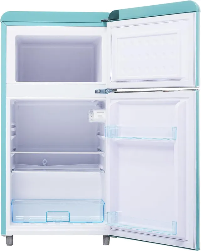 Refrigerador Retro Doble Puerta — 72L, Congelador 21L, Clase E, LED, 39 dB