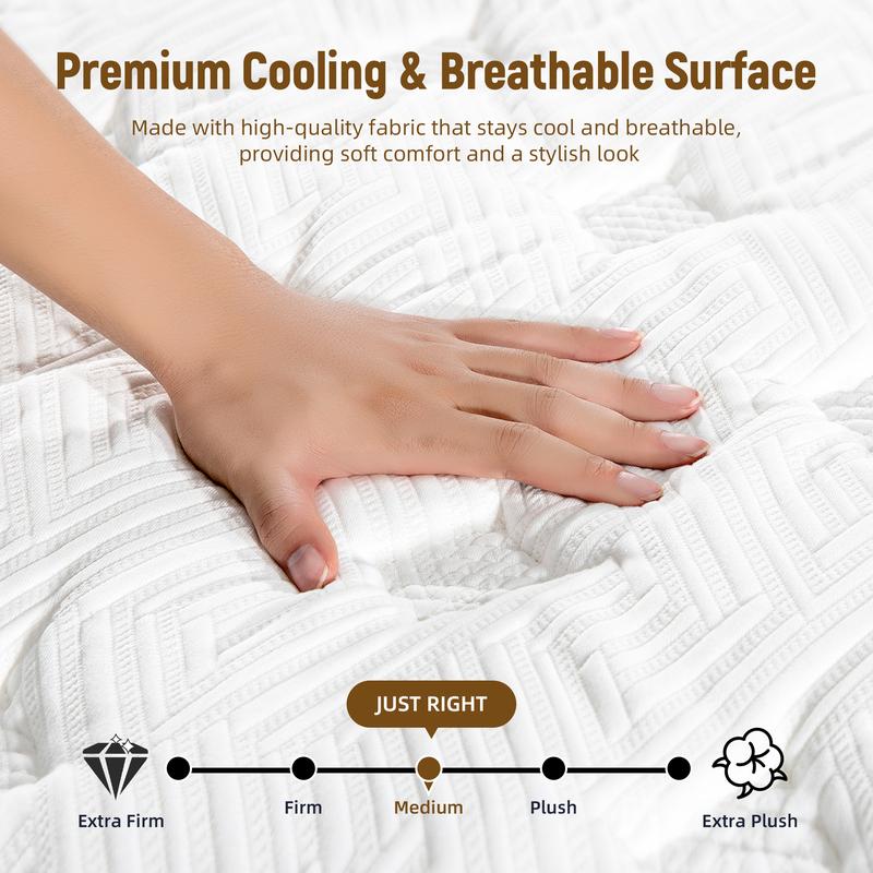 Colchones híbridos COOLMI de 12/14 pulgadas en caja con resortes ensacados Comfort Pocket Coils, espuma viscoelástica, alivio de presión y aislamiento de movimiento, certificación CertiPUR-US, tamaño individual/doble/queen/king. Sin fibra de vidrio. Sueño