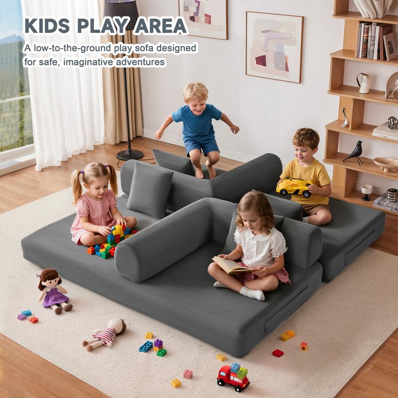 【1/2 Paquetes】Sofá cama convertible de 79-118" con 4 almohadas, sofá futón de pana 5 en 1 para espacios pequeños, sofá modular de suelo con estructura de forma fija, para cama de invitados y área de juegos para niños con funda lavable, sofá de peluche par
