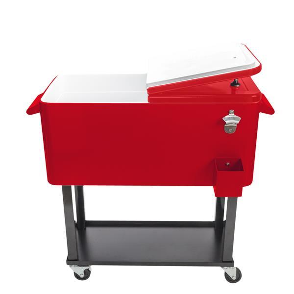 Incubadora con congelador de 80 cuartos con tubo de drenaje, carrito refrigerado con ruedas, recipiente aislado, abridor de botellas y ruedas con freno.