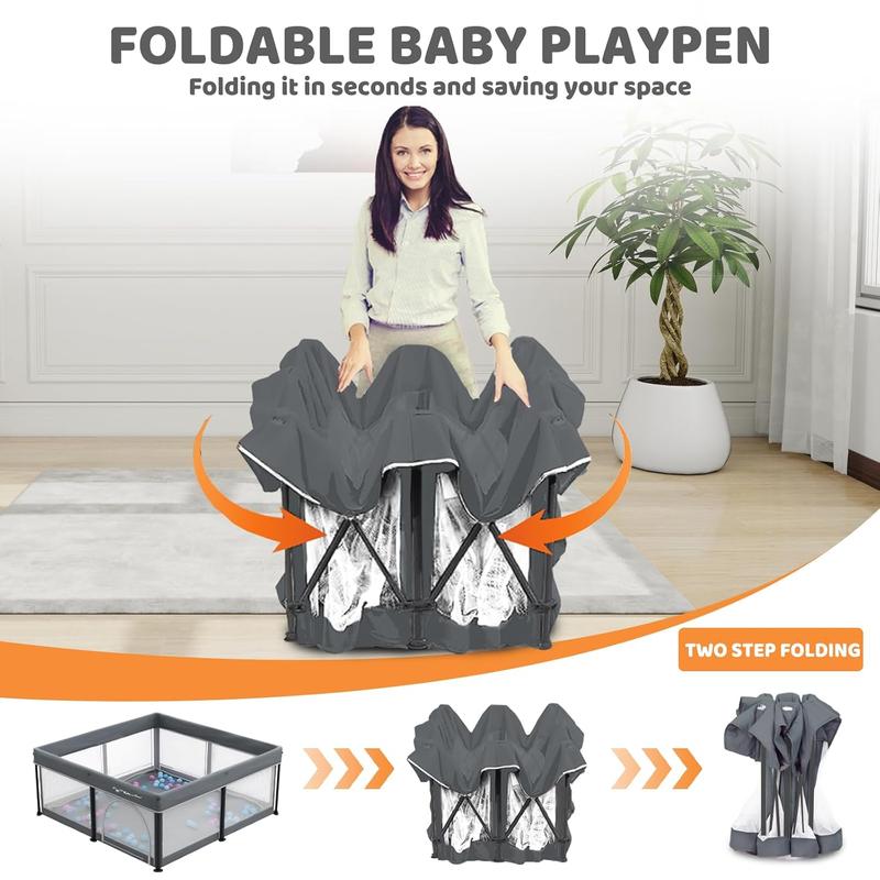 Parque infantil plegable Taleco Gear con alfombra transpirable para bebés y niños pequeños, con puerta de seguridad, 50 pelotas de agua y diseño portátil para viajes.