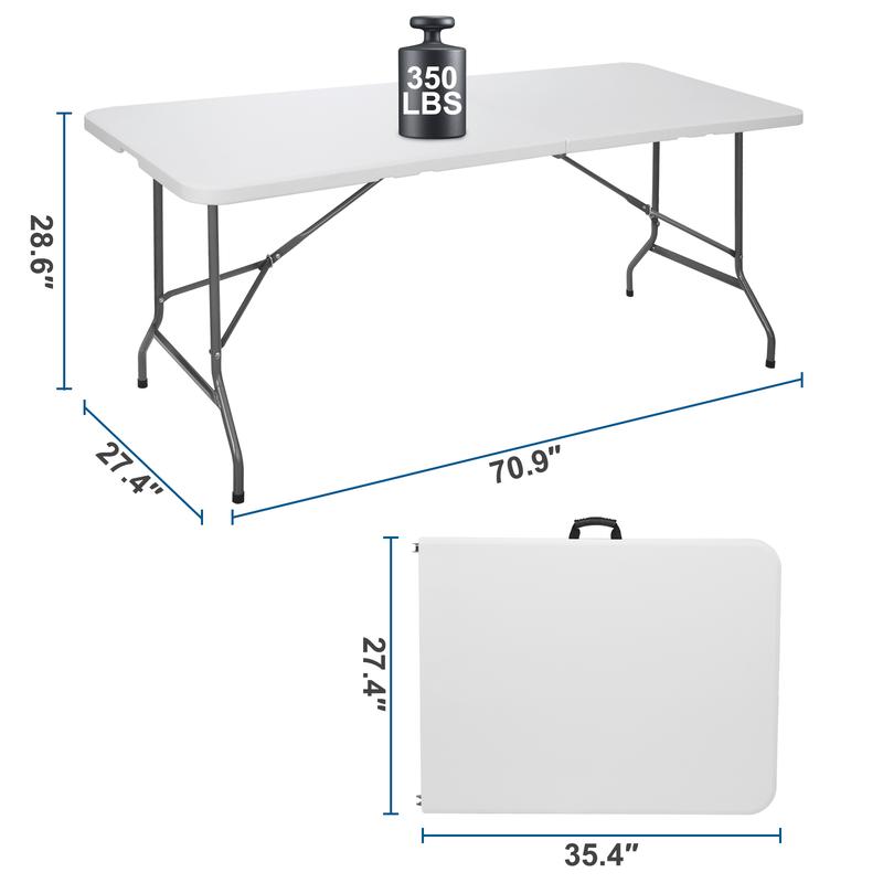 Segawe Juego de mesa plegable portátil de plástico HDPE preensamblada de 1,8 m con 2 bancos ligeros para exteriores de 1,8 m, opciones ligeras y multifuncionales para acampar, picnic, mesas portátiles ligeras, summerwins