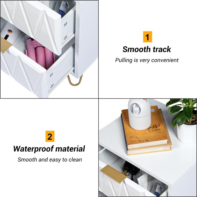 2 mesitas de noche modernas de 2 cajones - Almacenamiento para dormitorio, exquisitas y duraderas mesitas de noche con patas de metal dorado, muebles para sala de estar, muebles para habitación