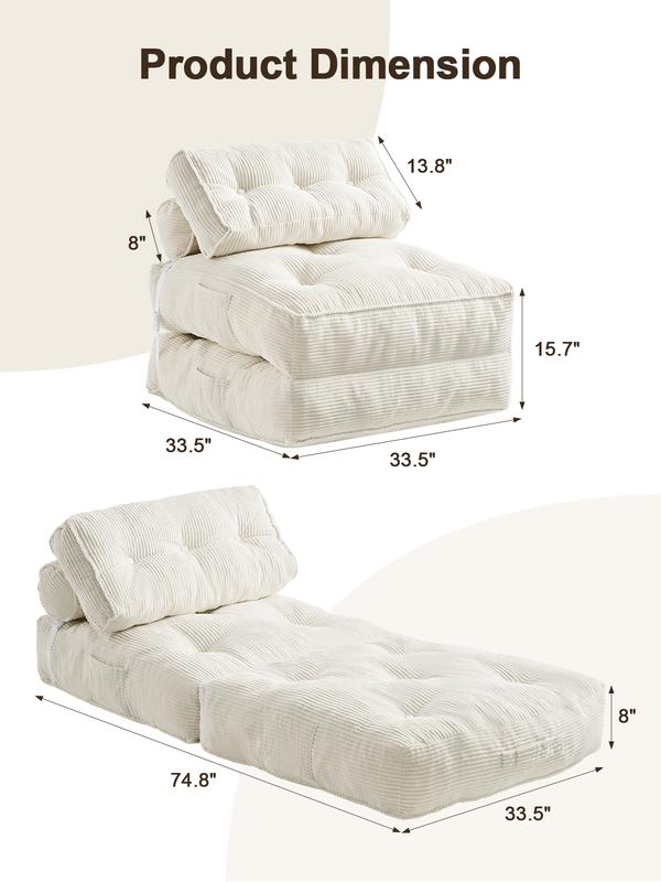 Sofá cama plegable con almohada, sillón convertible con respaldo, sillón cama plegable portátil de pana, cómodo sofá de suelo para sala de estar, individual
