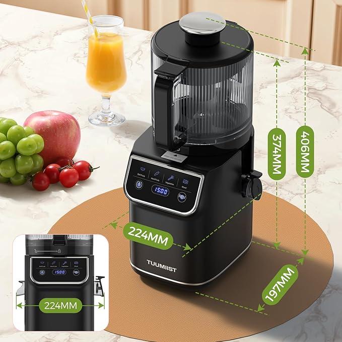 Extractor de jugo de prensado en frío TUUMIIST - Con pantalla táctil de 16,5 cm de ancho o manual, o extractor de jugo de frutas de prensado en frío manual de 18 cm de ancho, para frutas enteras, 30 % más de jugo, alto rendimiento, masticación lenta, gran