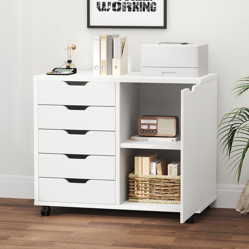 Archivador de madera con cajones, soporte móvil para impresora con estante ajustable y ruedas, estantes de almacenamiento para oficina en casa.