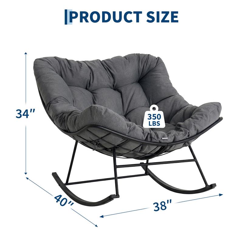 Mecedora Papasan extragrande Garvee, tumbona de ratán para exteriores con estructura metálica resistente, mecedora para interiores y exteriores, ideal para balcón, patio trasero, porche y dormitorio.