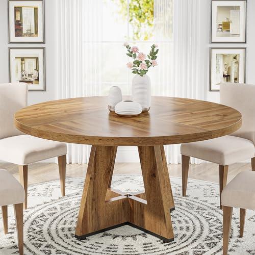 Mesa de comedor redonda de 119 cm para 4 personas - Madera de ingeniería de alta calidad, fácil de limpiar, impermeable, duradera, sillas no incluidas. Modo mesa con pedestal.