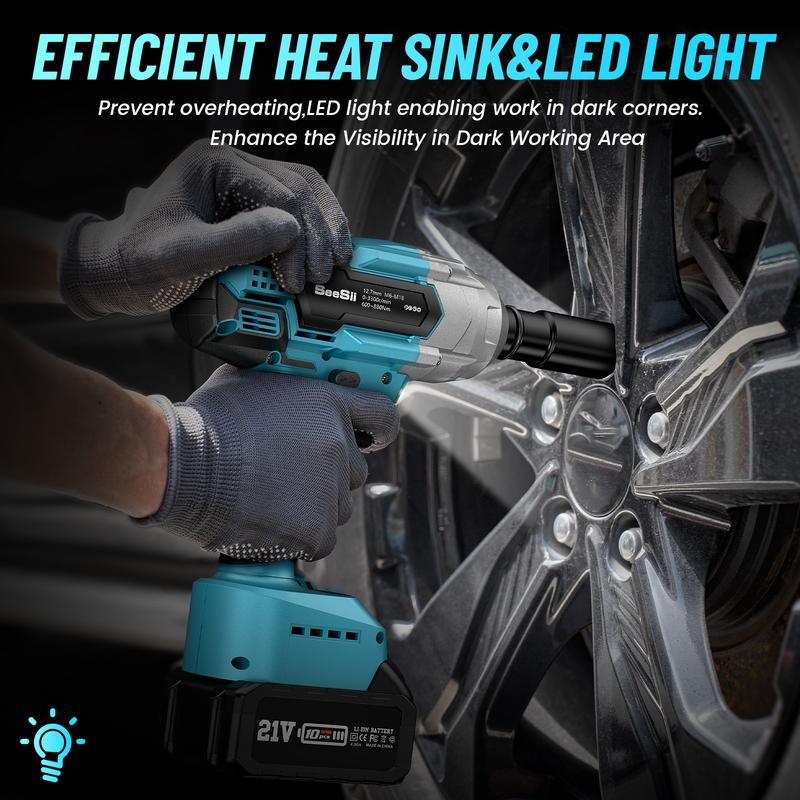 Llave de impacto inalámbrica 3 en 1 de 1/2'', 3300 RPM, destornillador de impacto sin escobillas con 2 baterías de 4.0 Ah, 6 vasos, brocas, 6 tornillos, herramienta eléctrica de alta resistencia.