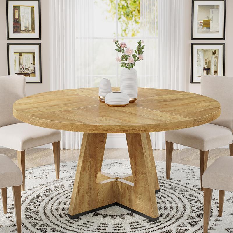 Mesa de comedor redonda de 119 cm para 4 personas - Madera de ingeniería de alta calidad, fácil de limpiar, impermeable, duradera, sillas no incluidas. Modo mesa con pedestal.