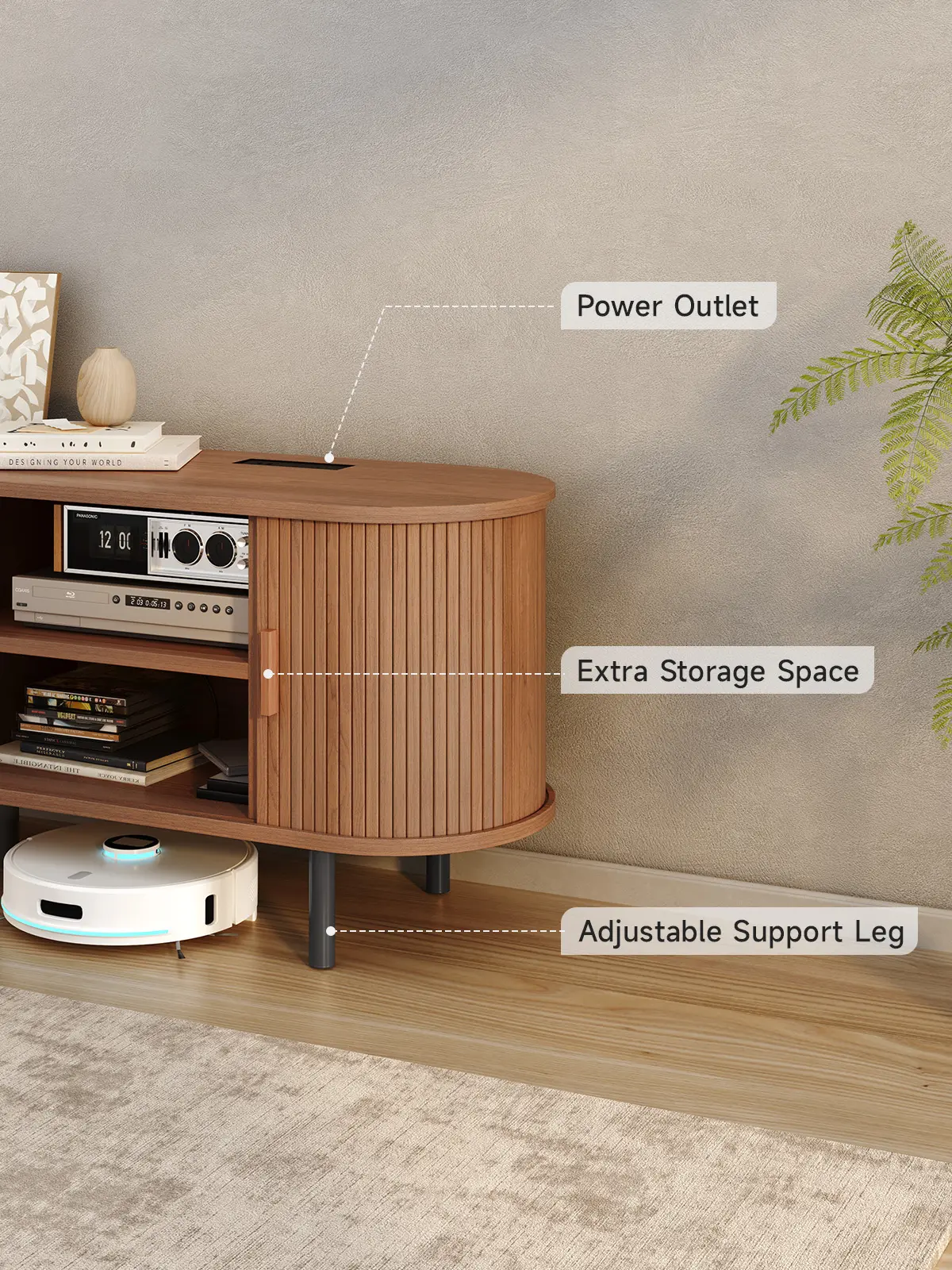 Mueble para TV acanalado de 55/63 pulgadas con toma de corriente