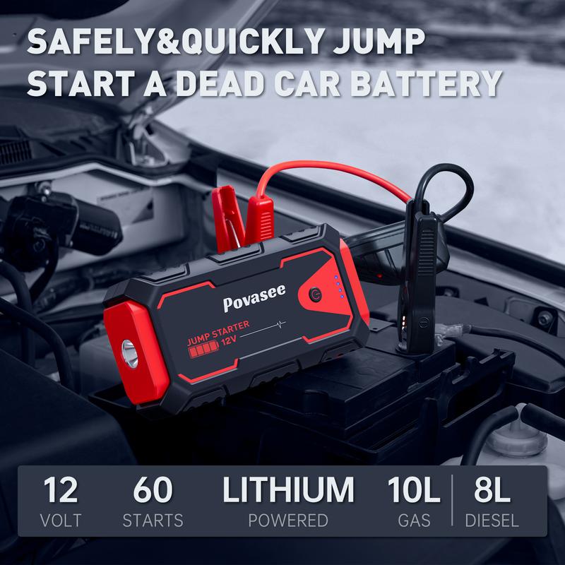 Arrancador portátil universal de 12 V y 14000 mAh para motores de gasolina/diésel de hasta 10 L/8 L - Batería externa integrada y cargador para móviles