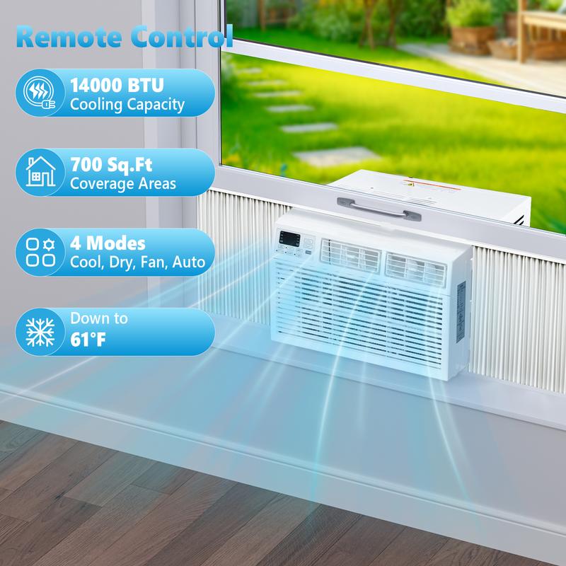 Aire acondicionado de ventana de 5000-14000 BTU, enfría hasta 350 pies cuadrados, 4 modos y 3 velocidades de ventilador, temporizador de 24 horas, control remoto, funcionamiento silencioso, filtro reutilizable summerwins