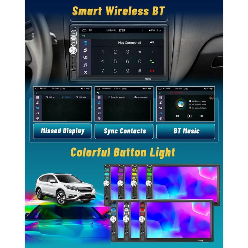 Autoestéreo DIN de 7 pulgadas con Carplay, Android Auto, Bluetooth, pantalla táctil 5.1, receptor de audio para automóvil con Mirror Link, radio FM, SWC, USB, AUX, tarjeta TF y cámara de reversa HD de 12 LED, SummerVibes, regalo del día del padre.