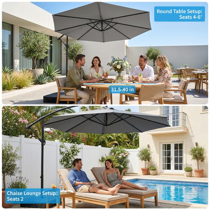 Sombrilla de patio Lilypelle Offset con base, 99% de protección UV, impermeable, para exteriores, ideal para patio, jardín o piscina, 3 metros, con inclinación de 45°, diseño voladizo, summerwins, decoración del hogar, artículos esenciales para acampar, d