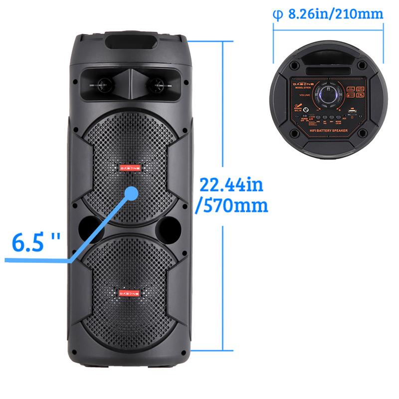 Portable Bluetooth Speaker Dual 6.5" SubWoofer Rechargeable Wireless Speaker Party Sound Box AUX / TWS / FM / Remote Control / Microphone / LED Audio