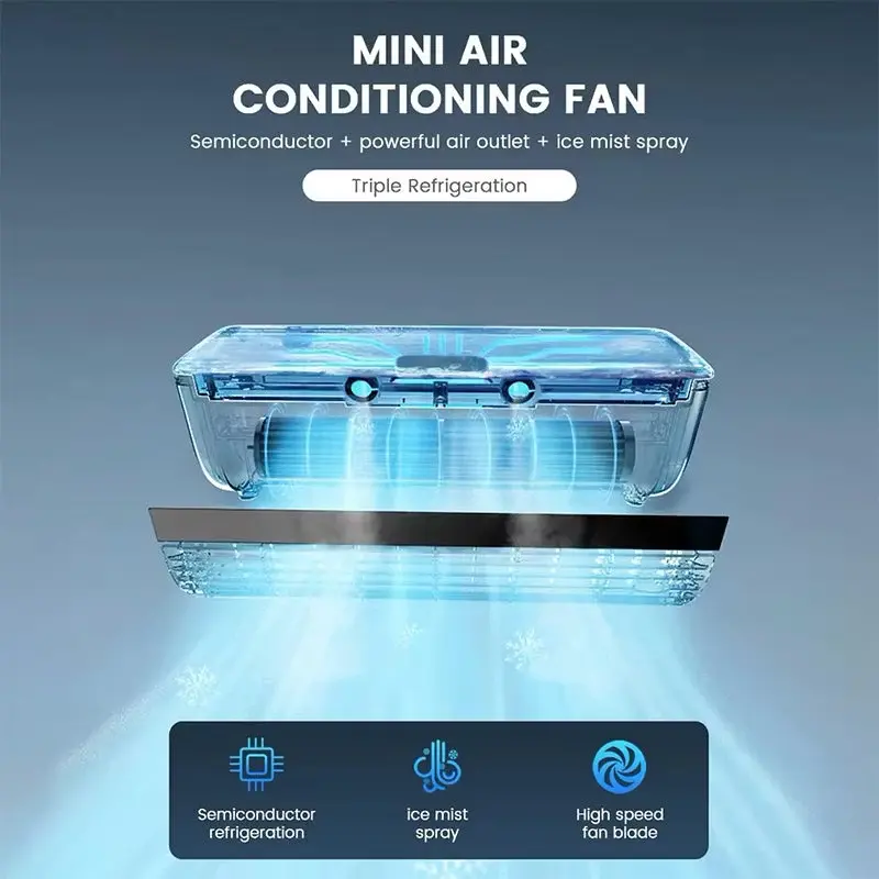 Mini ventilador de aire acondicionado de 6000 mAh y 3 velocidades
