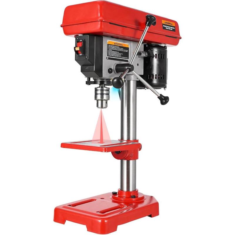 Taladro de sobremesa de 8", rayo láser (Clase II, máx. 1 mW), máquina de perforación de sobremesa con 5 velocidades ajustables (de 620 a 3100 RPM), mesa de trabajo inclinable de 0 a 45° con luz LED (1 W), para madera o metal.