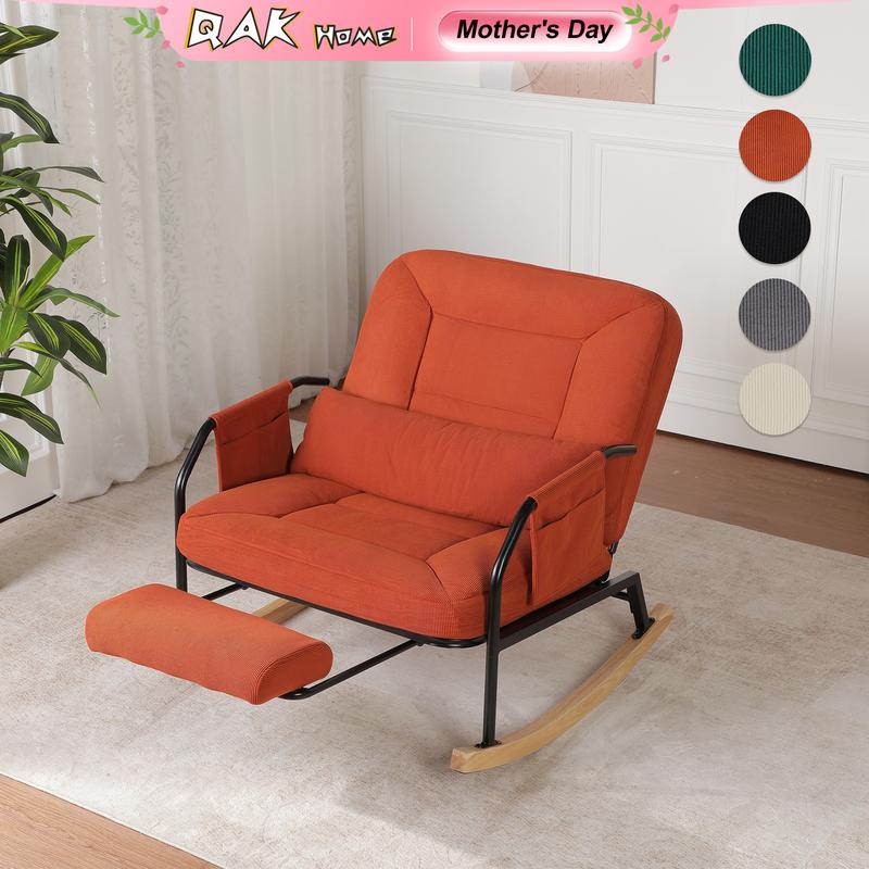 Mecedora de 88 cm con reposapiés, cómodo reposacabezas y respaldo, bolsillos laterales, ideal para relajarse.