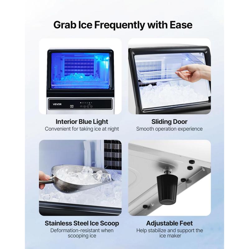 Máquina de hielo comercial, 130 libras/24 horas con almacenamiento de 33 libras, 45 cubitos por ciclo, de acero inoxidable, independiente o bajo mostrador, con pantalla LED y autolimpieza, para bar doméstico o restaurante.