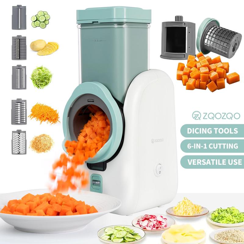 Cortador eléctrico de verduras y picador de alimentos ZQOZQO - Rallador de queso rotativo - Modelo de 6 cuchillas con función de picado o modelo de 8 cuchillas para un corte versátil, herramienta de cocina para una preparación rápida de alimentos.