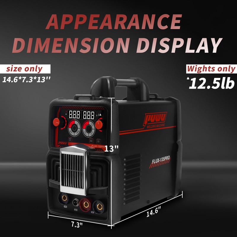Soldadora MIG de 135 A y 110 V, soldadora de núcleo fundente con fundente MIG/Lift TIG/Stick 3 en 1, inversor IGBT, pantalla digital LED, soldadora sin gas, máquina de soldar portátil, máquinas de soldar