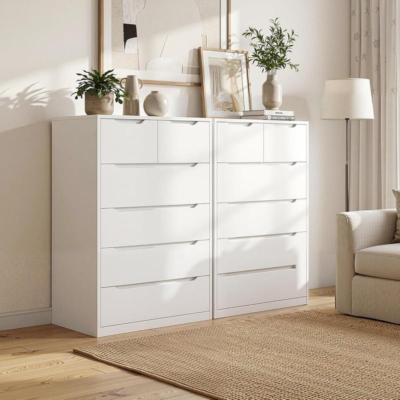 Cómoda Raybee de 6 cajones para dormitorio, cómoda moderna, cómoda negra con amplio organizador, cajón profundo y riel metálico liso.