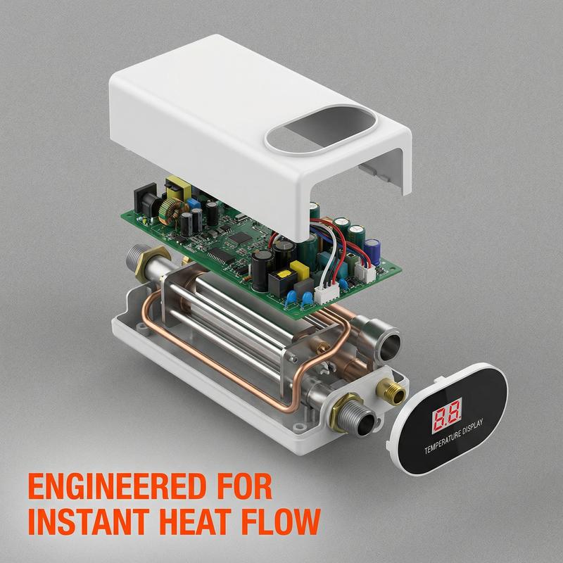 Calentador de agua eléctrico instantáneo de 3500 W con cabezal de ducha y pantalla LCD. Agua caliente instantánea. Fácil instalación para baños, cocinas y caravanas. Electrodomésticos de acero inoxidable blanco. #SummerVibes