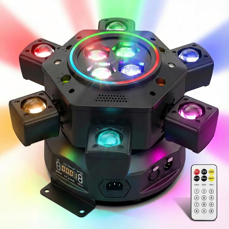 Foco de escenario para DJ de 180 W para fiestas, foco LED RGBW 6 en 1 de 6 brazos para DJ, compatible con DMX-512 y control de sonido, foco de escenario para fiestas