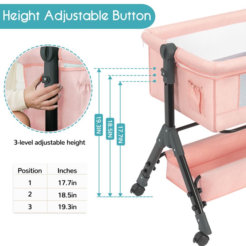 Cuna moisés para bebé, cuna para recién nacidos, cuna de colecho con cesta de almacenamiento y mosquitera, fácil de plegar, altura regulable, cuna portátil de colecho, regalo para el día de la madre