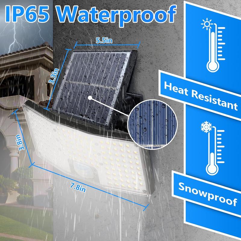 MATULSA 4/2 Luces solares con sensor de movimiento, focos LED solares con control remoto, luces de seguridad de 4000 lúmenes con sensor crepuscular, panel separado, 3 modos/IP65/cable de 5 metros, iluminación exterior para patio y garaje #SummerVibes,camp