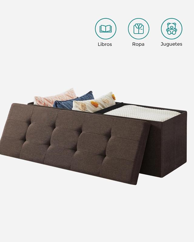 Banco de Almacenamiento, Baúl, Caja de Almacenamiento, Plegable, Carga de 300 kg, 80cm x 38 x 38 cm, Marron