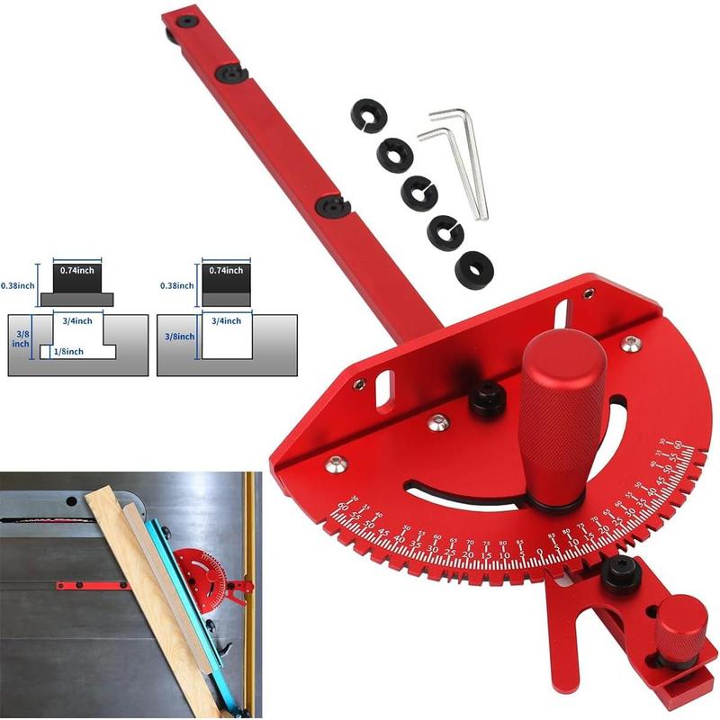 Guía de inglete de precisión roja para sierra de mesa, sierra de cinta y mesa de fresado – Guía de aluminio resistente, tope de ángulo de 45/90 grados, repuesto para trineo de corte transversal y carpintería. Regalo para el día del padre.