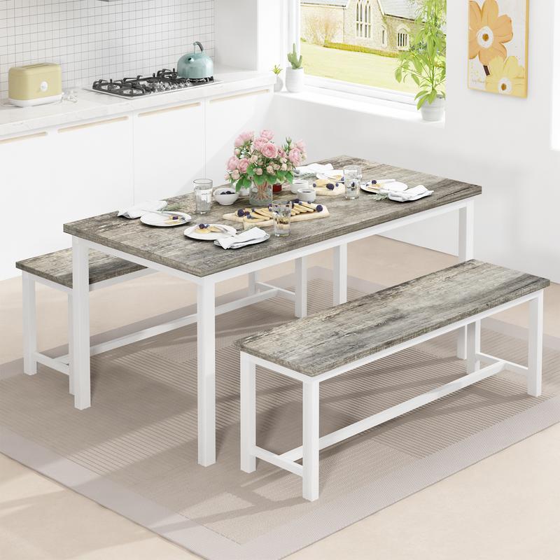 Juego de mesa de comedor moderna Recaceik de 4 piezas con 2 bancos - Muebles compactos y que ahorran espacio con estructura metálica contemporánea para cocinas modernas, apartamentos pequeños [Juego de comedor de interior], muebles para apartamentos, mueb