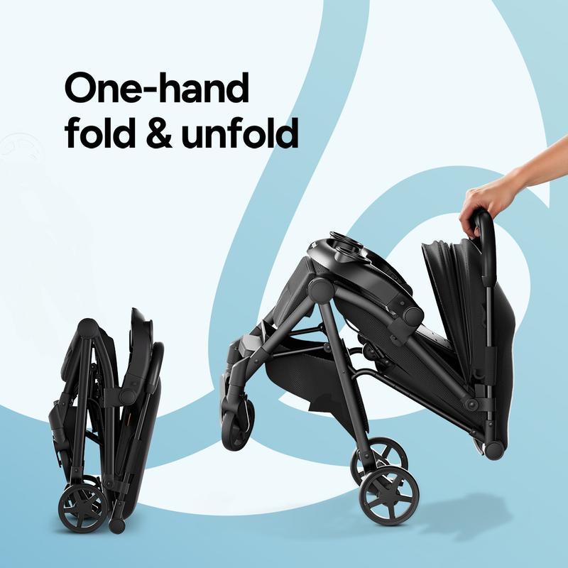 Cochecito de viaje ligero Mompush Lithe V2, cochecito compacto plegable para bebé con bolsa de viaje, plegado con una sola mano, bandeja para meriendas, asiento reclinable mecánico, apto para aviones, capota con protección UPF 50+ y funda para la lluvia.