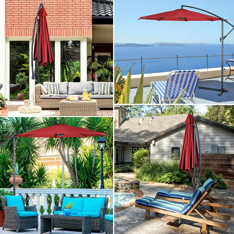 Costway Sombrilla de madera de jardín Ø300cm Sombrilla para exterior y playa Rojo