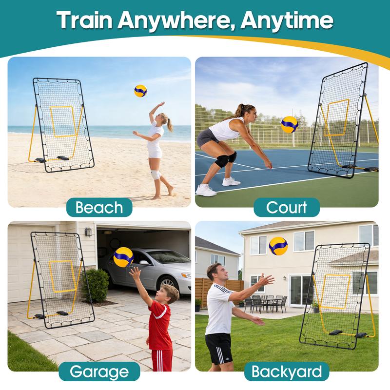 Red de rebote para voleibol Sweetcrispy de 2,1 x 1,2 m, entrenador portátil con estructura de acero y red de alta resistencia, 5 ángulos ajustables para adultos, playa y parque, voleibol, todas las edades, montaje portátil, multideporte, buen rebote, devo