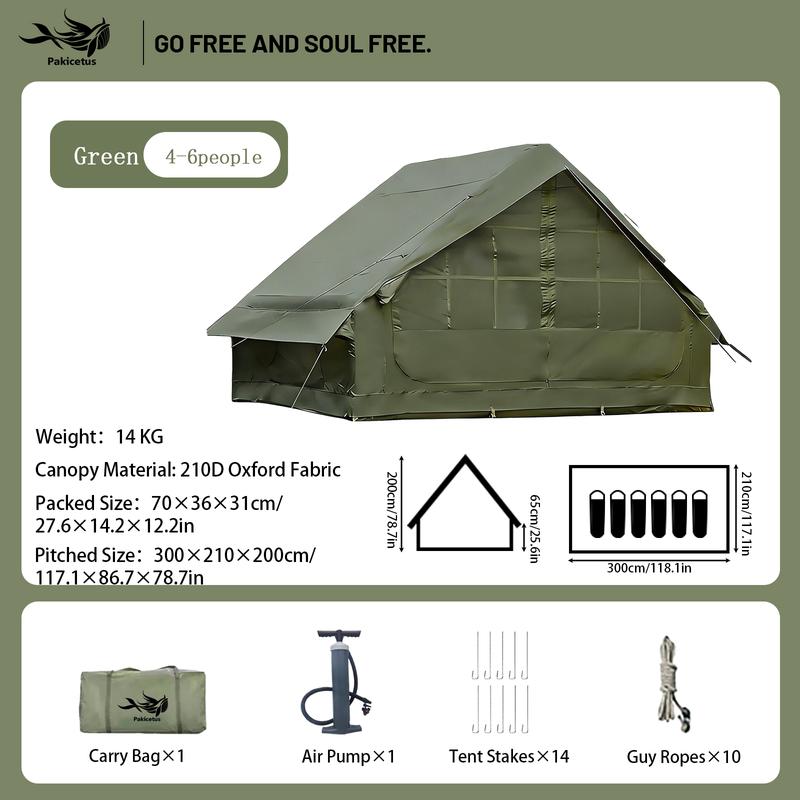 Tienda de campaña inflable grande PAKICETUS con claraboya, ventilación rápida y diseño de malla transpirable, ideal para glamping de verano, con estufa incluida, montaje rápido para familias de 4 a 6 personas, para todas las estaciones, artículos esencial