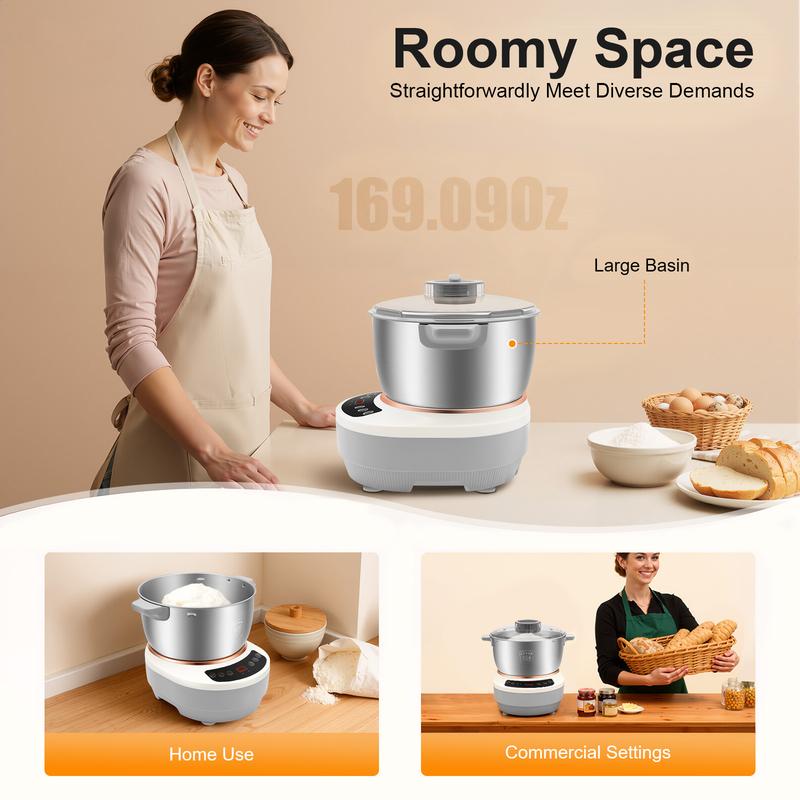 Mezcladora de masa de mesa CNCEST de 5 litros - 110 V 200 W estándar estadounidense, control digital con ajuste de temporizador, acero inoxidable 304 y ABS, función de fermentación, vaso medidor, herramienta separadora de huevos, recipiente liso fácil de 